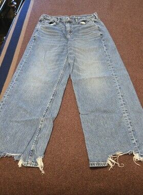 American Eagle Women’s Light Blue Wide-Leg Jeans Casual Frayed Hem Size 10